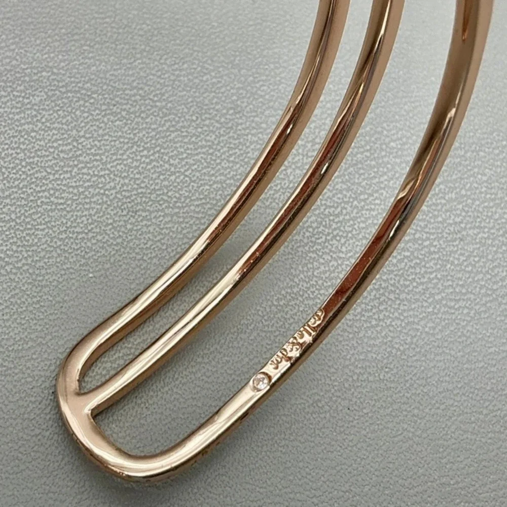 Stella & Dot Bracelet Womens Rose Gold Tone Rhinestone Triple Band Cuff 6.25